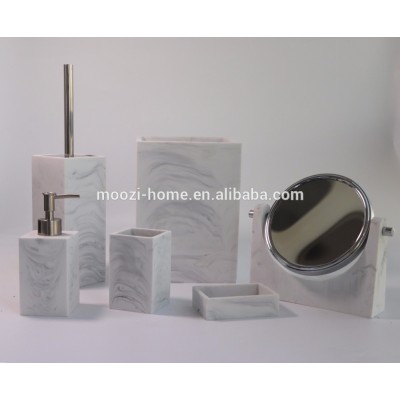 Hot White Resin Marble Bathroom Set with Mirror and Toilet brush holder