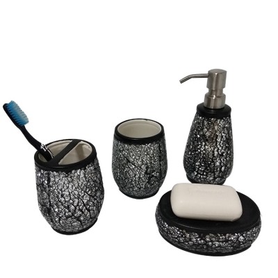 Luxury black crackle glass five-piece set ceramic bathroom accessories for hotel